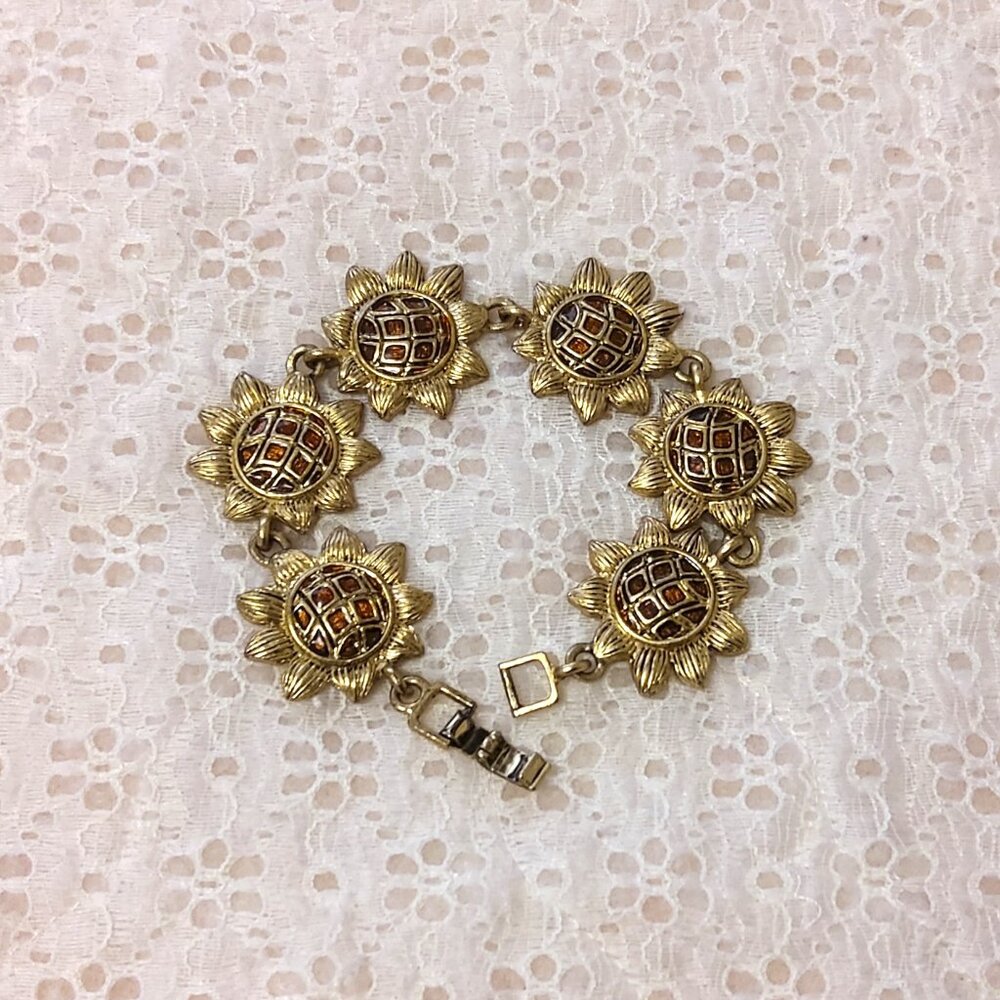 New Multi Link Sun Flowers Gold Tone Bracelet Women's Jewelry Gifts